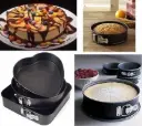 3-Piece Non-Stick Baking Tray | Steel Cake Round, Square & Heart-Shaped Making Tray, 3 Pcs, Black.