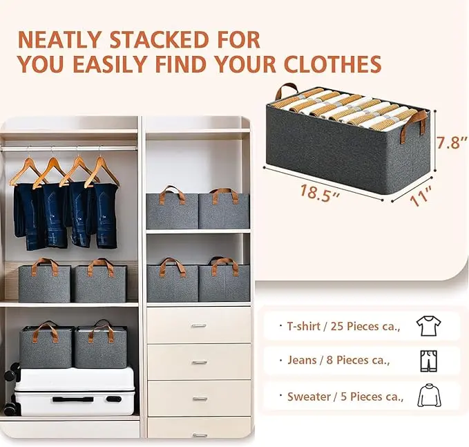 Wardrobe Organizer for Clothes Rectangle Storage Baskets for Clothing Fabric Storage Box with Handles Shelf Basket for Storage Clothes Pants Jeans Sweater  Rate:-120/-