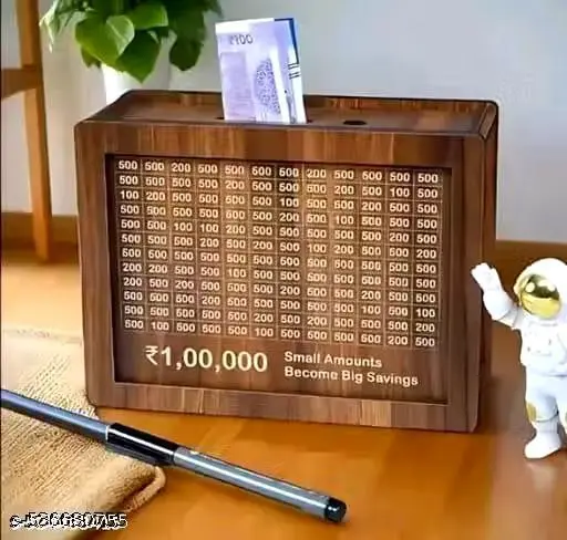 Wooden money box, piggy bank,  money saving challenge box (Small Size)