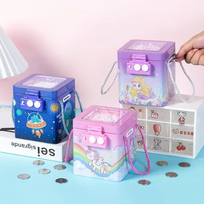 Metal Piggy Bank, Coin Box with password lock for kids