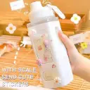 Kawaii Water Bottle with Straw Cute Large Water Bottles with Kawaii Stickers Aesthetic Leakproof Square Drinking Bottle.700ML (White)