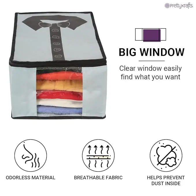 Shirt Cover | Foldable & Durable Wardrobe Organizer | Shirt Organizer for Closet Storage | Non Woven Shirt Organizer for Home & Traveling with Transparent Window | (Grey)