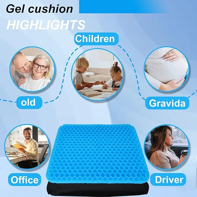 Egg Sitter Support Cushion with Non Slip Cover for Lumbar Support, Tailbone Comfort, Air Circulation, Office Chair, Wheelchair Silicone Gel Seat Cushion for Back & Hip Support for Car