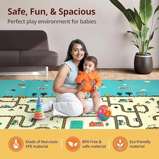 Foldable Baby Play Mat, Waterproof Foam Floor Baby Crawling Activity Mat, Indoor Outdoor Use Size (180*200*1.5cm) Thickness