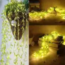 Artificial Vine Garland Fake Plants, Vine Hanging Garland with Fairy LED String Light, Curtain Light, Hanging for Home Kitchen Garden Office Wedding Wall Decor