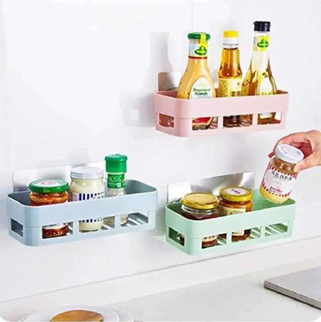 Gade Brand Bathroom Organizer, Bathroom Rack, Bathroom Shelf For Wall, Bathroom Stand, Self Adhesive Bathroom Shelf with Heavy Quality Sticker (Heavy Plastic)