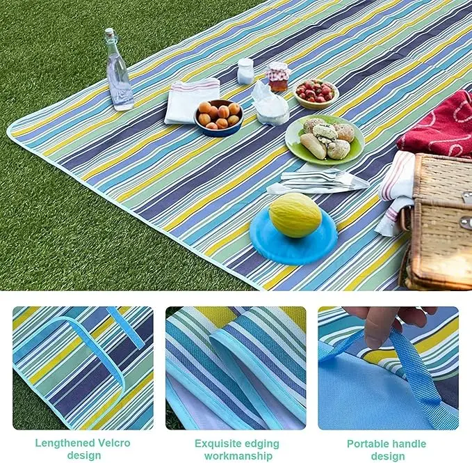 Beach Blanket Outdoor Picnic Blankets Mat 180 ×142cm Extra Large Waterproof Sand Proof Camping Blanket Lightweight Folding Portable Travel Blanket (MULTICOLOR) Big Size
