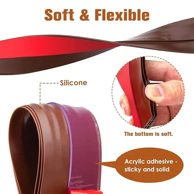 Door Draft Stopper | Silicon Door Bottom Sealing Strip | Self Adhesive Door Gap Filler Rubber | Door Bottom Sealing Strip Guard | Protector from Cockroach, Bugs, Air&Dust 1M (Brown(39 Inch))