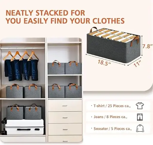 Wardrobe Organizer for Clothes Rectangle Storage Baskets for Clothing Fabric Storage Box with Handles Shelf Basket for Storage Clothes Pants Jeans Sweater  Rate:-120/-