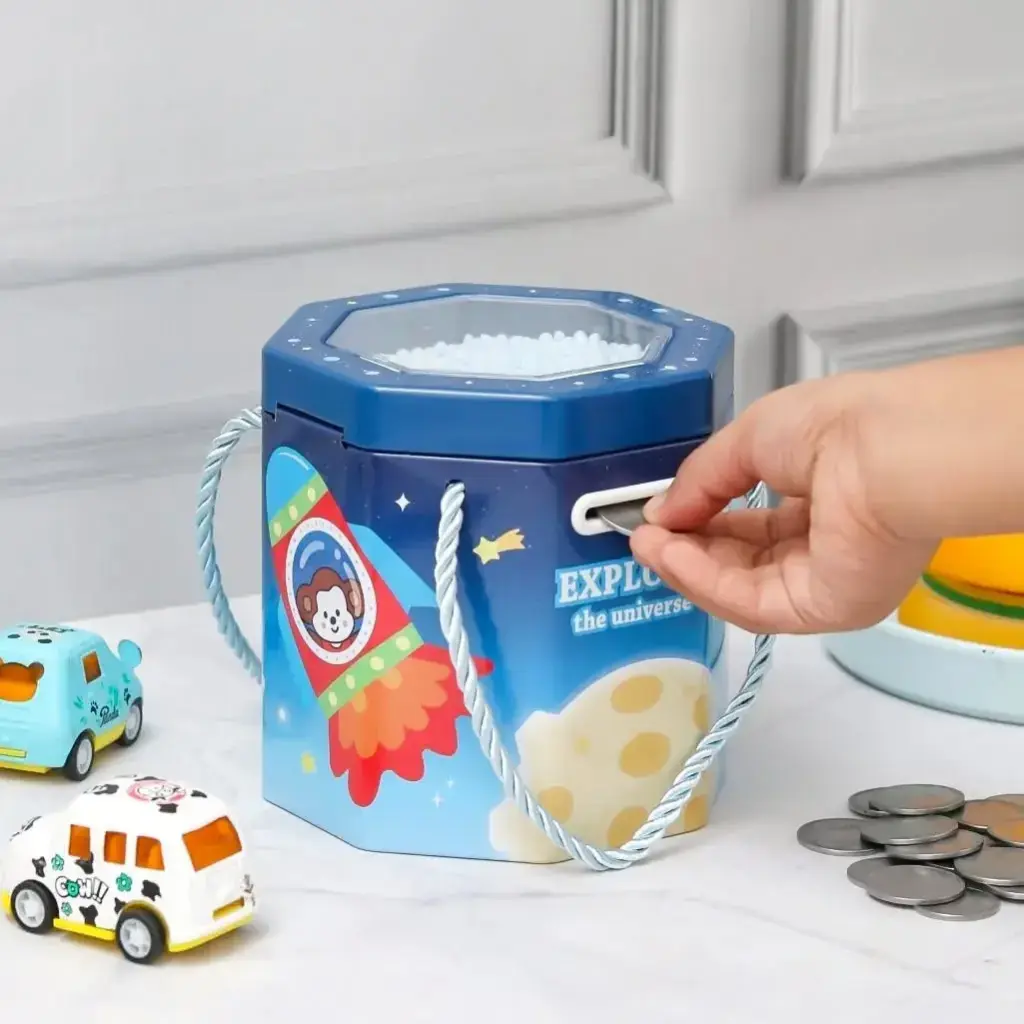 Metal piggy bank, coin box with lock & key for kids