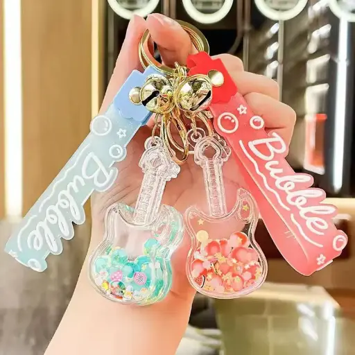 Guitar Shape Liquid Keychain (Multicolor)