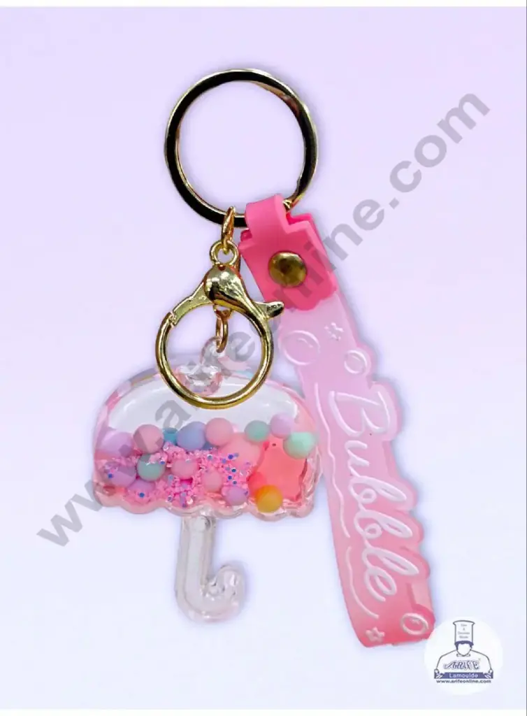 Cute Umbrella With Floating Liquid Keychain