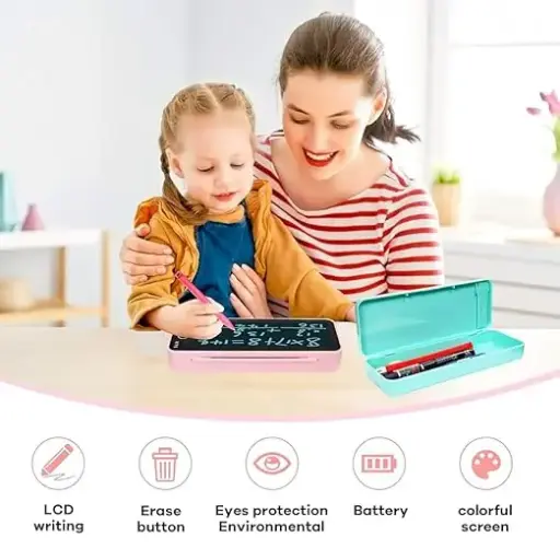 2 in 1 Pencil Box Cum Educational LCD Tablet Toy for Kids with Stylus - Digital Writing Slate Pen Case with Erase Button for School Stationery