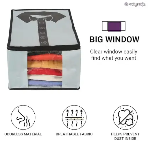 Shirt Cover | Foldable & Durable Wardrobe Organizer | Shirt Organizer for Closet Storage | Non Woven Shirt Organizer for Home & Traveling with Transparent Window | (Grey)