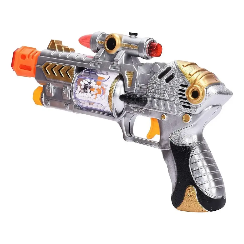Laser Sound Gun with Ic Sound Flashing Top Light Toy Gun with Rotating Barrel, Laser, Flashing Light for Kids