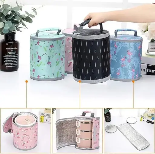 Portable Thermal Lunch Bag Cover, Round Shape Cooler Travel Lunch Bag (Multicolor)