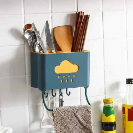 Kitchen Spoon Holder for Kitchen Wall Hanging 4 Hooks with Towel Holder