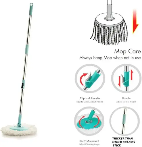 Metrox Mop Heavy Quality 360° Spin Mop & Stainless Steel Wringer and Auto-Fold Handle, Floor Cleaning Mop with Bucket