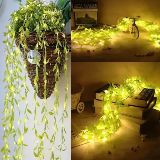 Artificial Vine Garland Fake Plants, Vine Hanging Garland with Fairy LED String Light, Curtain Light, Hanging for Home Kitchen Garden Office Wedding Wall Decor