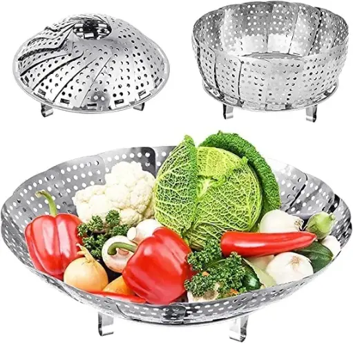 Stainless Steel Vegetable Fruit Steamer Punching Food Drain Bowl