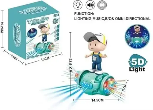 Bump & Go Fashion Boy Musical Toy Battery Operated 360 Degree Rotating Musical Dancing Boy 5D Light & Sound Action Toy for Kids